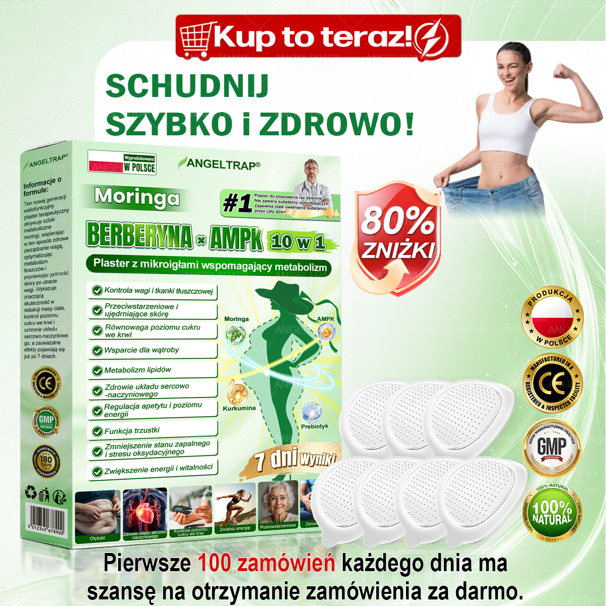 🎀ANGELTRAP® Moringa × Berberyna × AMPK 10-w-1 Wsparcie metaboliczne, plaster z nanotechnologią mikroigłową 🇵🇱(Wystarczy raz dziennie, widoczne efekty w 7 dni) ✅ Na otyłość, wiotką skórę, cukrzycę, bezdech senny, problemy ze stawami i wiele innych
